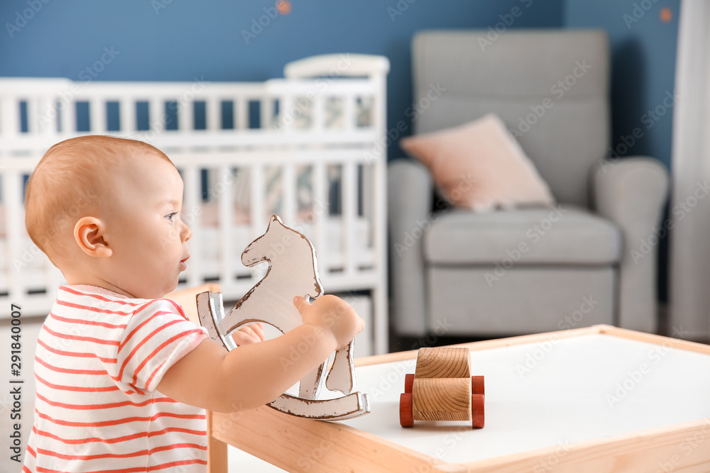 Cute little baby playing at home - obrazy, fototapety, plakaty 