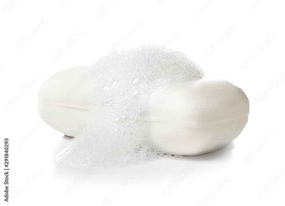 Soap bar with foam on white background Soap bar with foam on white background