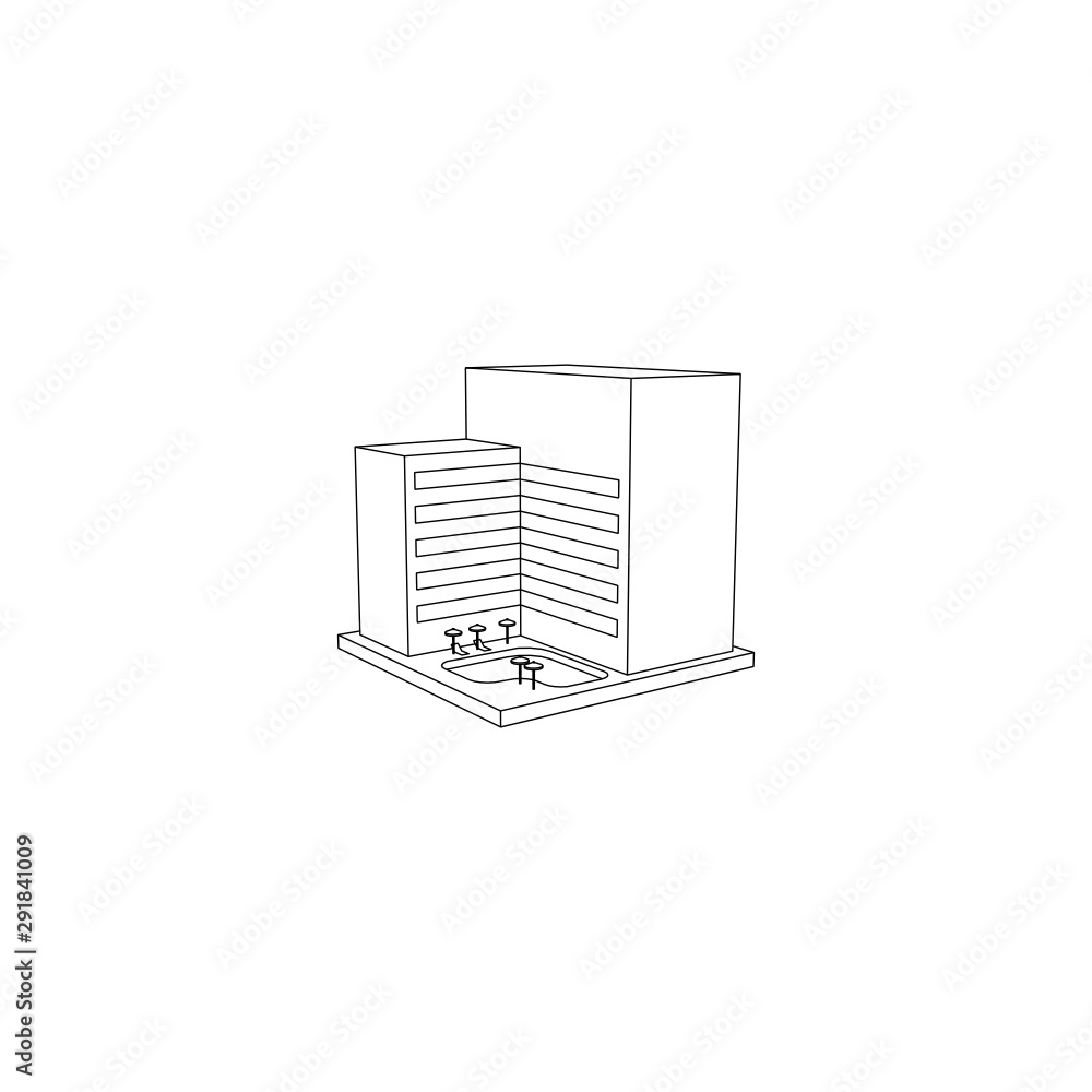 Line art building images represent hotel with swiming pool Line art building images represent hotel with swiming pool