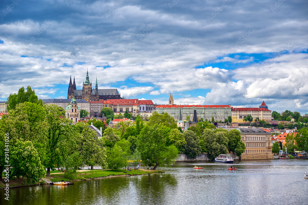 Fototapeta premium A view of Prague Castle across the Vltava River in Prague, Czech Republic.