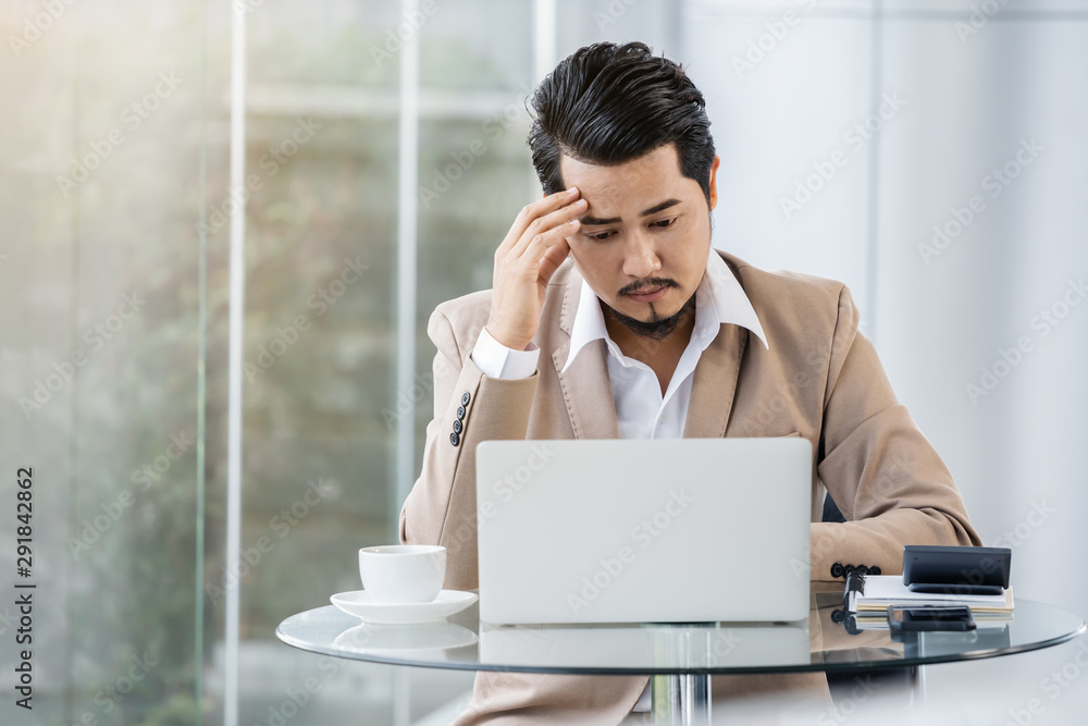 stressed business man using laptop and working problem stressed business man using laptop and working problem