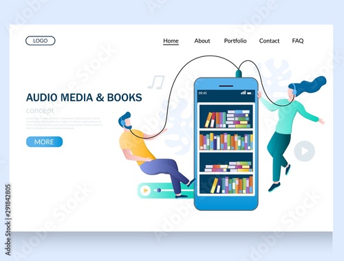 Audio media and books vector website landing page design template