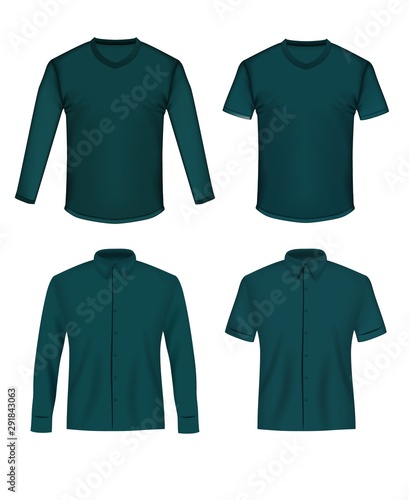 Shirt and t-shirt mockup set, vector illustration