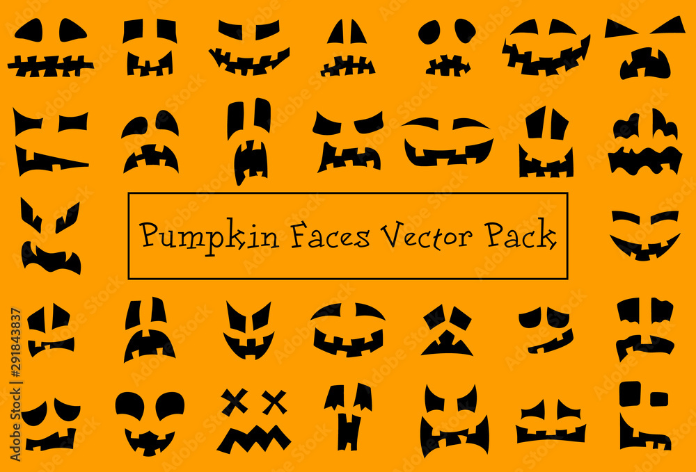 Pumpkin faces. Halloween jack o lantern face silhouettes. Monster ghost ...