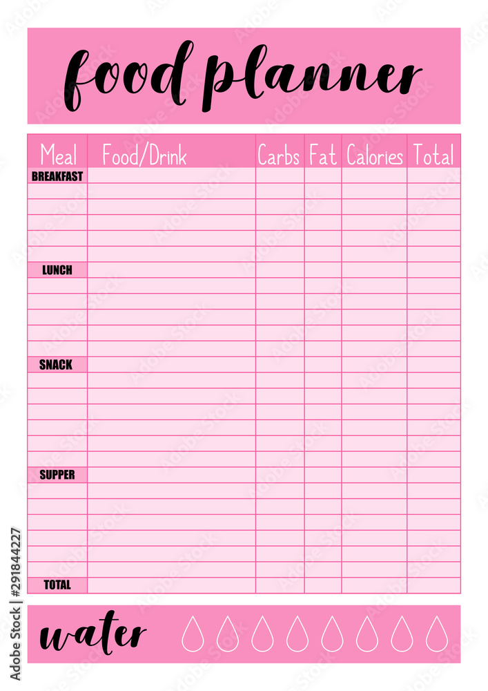  Weekly food planner, comfortable planner for organiser. Concept of healthy eating, loosing weight.