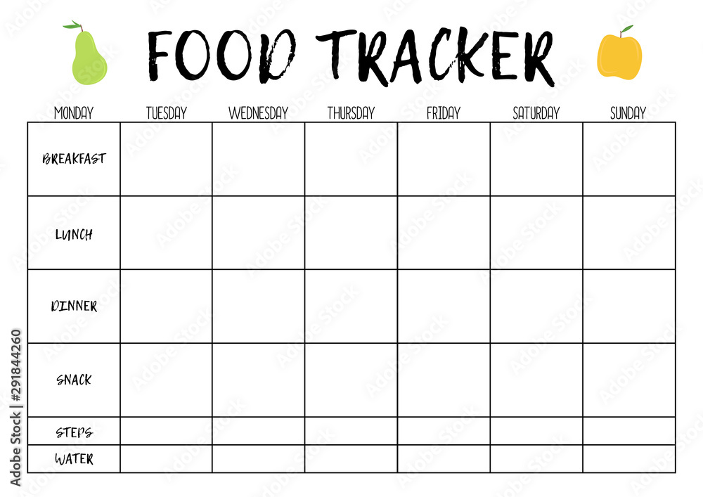 Vecteur Stock Food tracker, comfortable planner for organiser. Concept of  healthy eating, loosing weight. | Adobe Stock