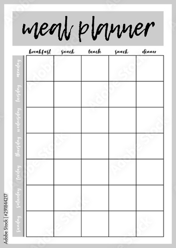 Meal planner, comfortable planner for organiser. Concept of healthy eating, loosing weight.