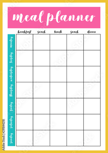 Meal planner, comfortable planner for organiser. Concept of healthy eating, loosing weight.