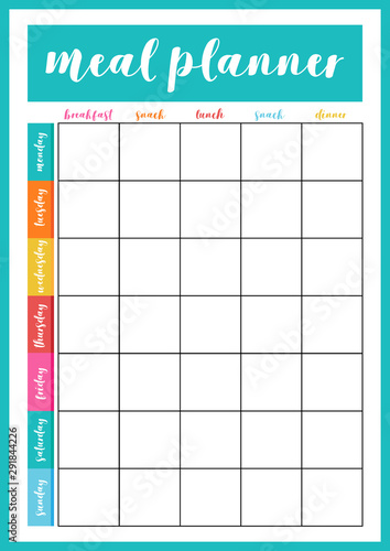 Meal planner, comfortable planner for organiser. Concept of healthy eating, loosing weight.