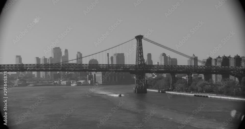 Black and white vignette shot of bridge across Hudson River, drone Black and white vignette shot of bridge across Hudson River, drone