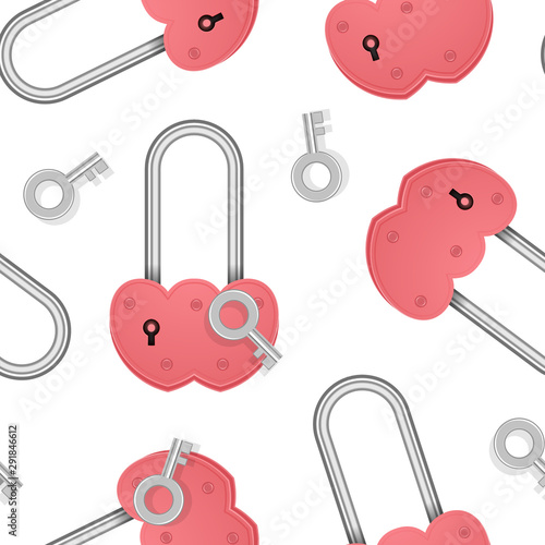 Seamless Endless pattern with Heart shaped padlock with key, Pattern for fashion and wallpaper or greeting cards design