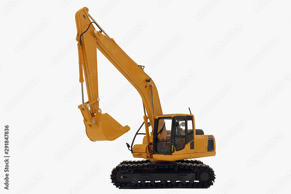 Excavator loader model isolated on a white background with lift up bucket Excavator loader model isolated on a white background with lift up bucket