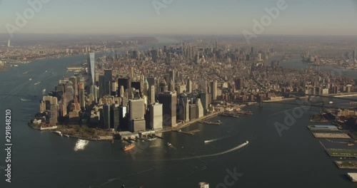 Aerial shot, all of manhattan from the southern tip of the island, drone photo