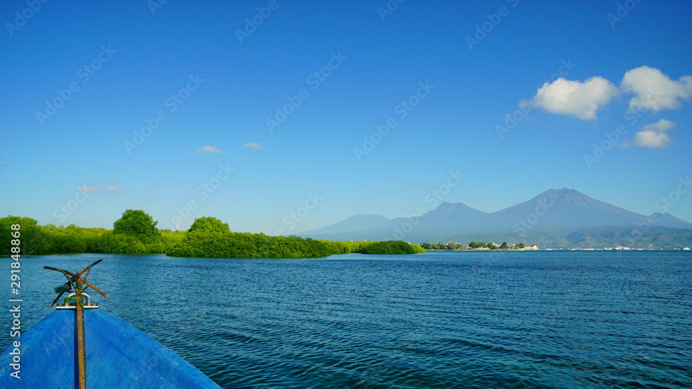The view to Mount Raung from Gilimanuk strait