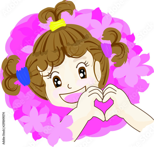A Girl with Heart hand and Flower