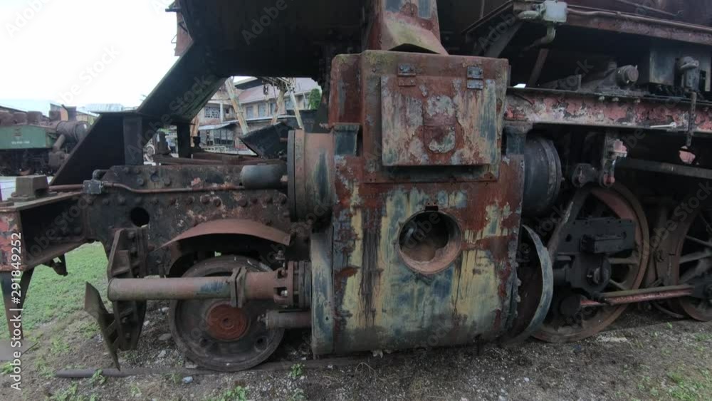 4K tilt up close up front part locomotive steel 4K tilt up close up front part locomotive steel