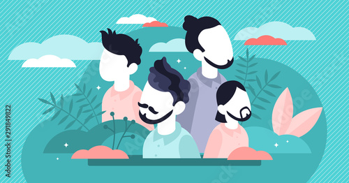 Hairstyle vector illustration. Flat tiny male face fashion persons concept.