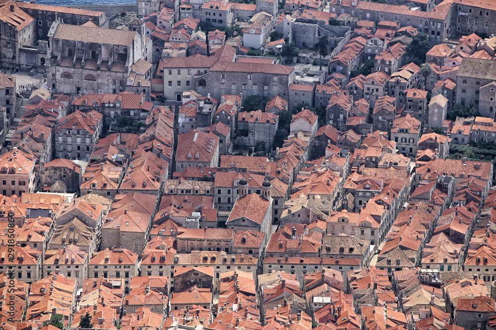 Roofs of historic Dubrovnik city from above