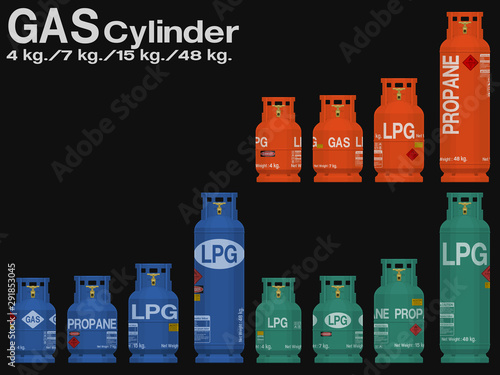 Set of gas cylinder on transparent background
