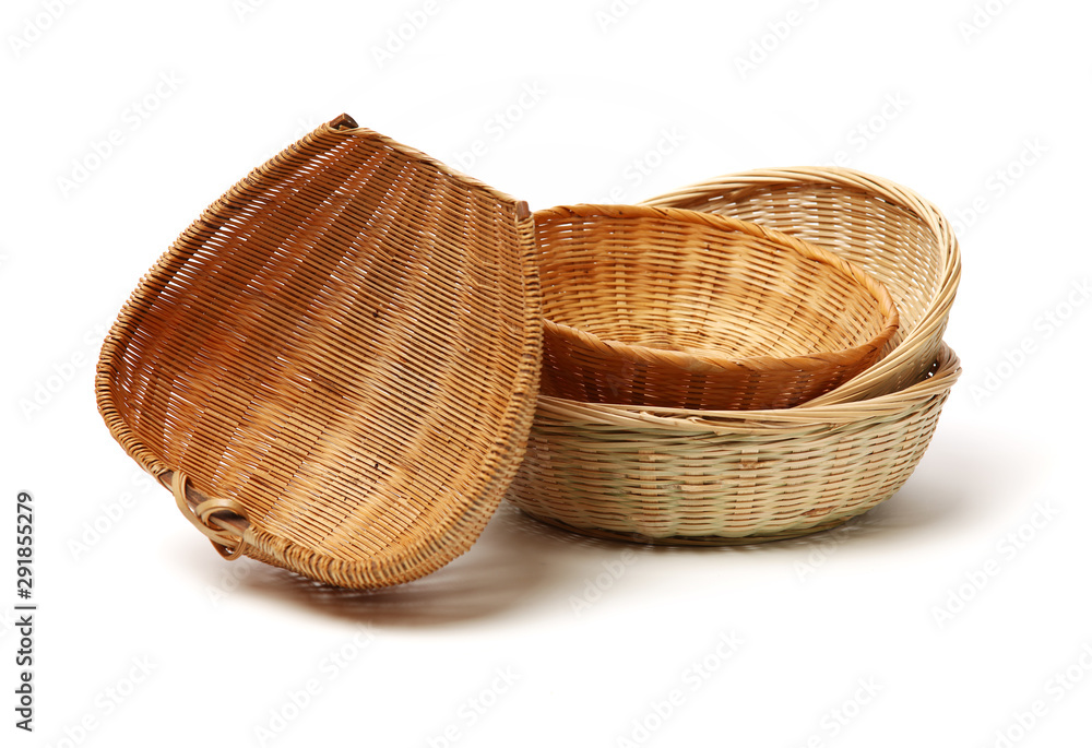 Bamboo basket hand made isolated on white background. Woven from bamboo tray. Bamboo basket hand made isolated on white background. Woven from bamboo tray.