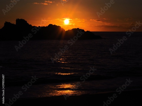 sunset at Cobquecura beach in Chili. 