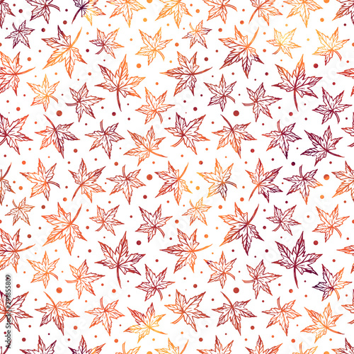 Maple leaves vector seamless pattern. Colorful autumn background.
