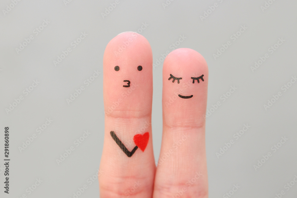 Fingers art of happy couple. Concept of man confessing his love to woman. - obrazy, fototapety, plakaty 
