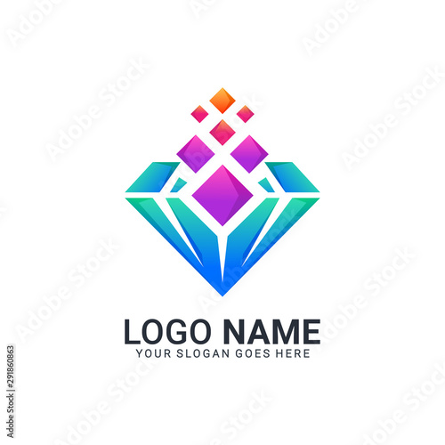 Modern diamond digital mining logo. Editable logo design