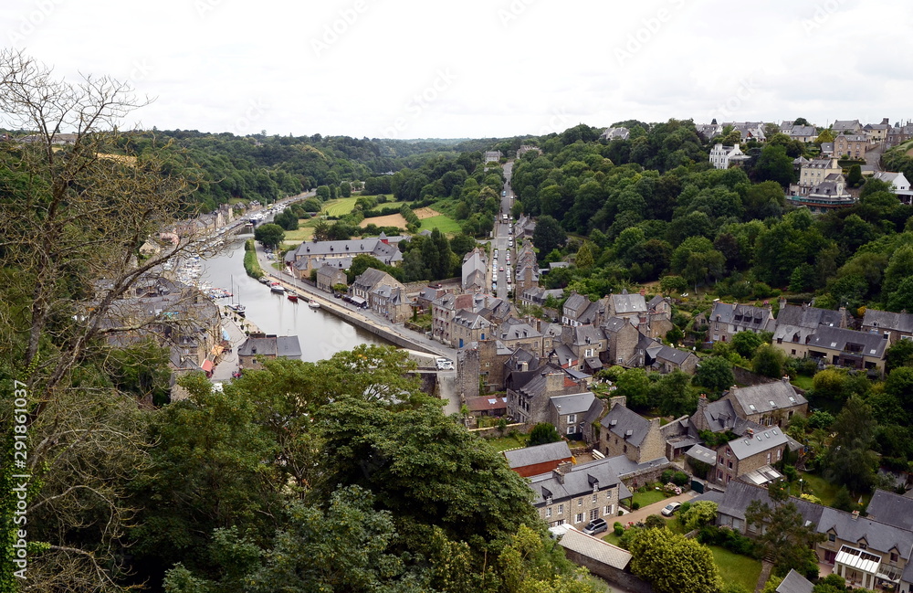 The view on the Range river form the hill where old Breton town Dinan stands, Brittany, France