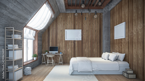 room Design wall garret Loft attic 3D rendering photo