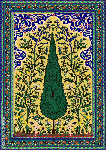 Persian carpet original design, tribal vector texture. Easy to edit and change a few colors by swatch window.