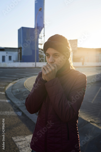 Freezing hands of female runner. photo