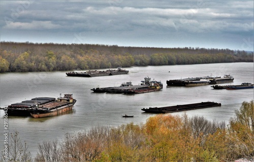 many barges on the Danube