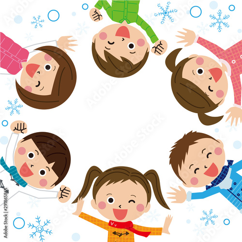 ポップな冬の子供　円　背景あり