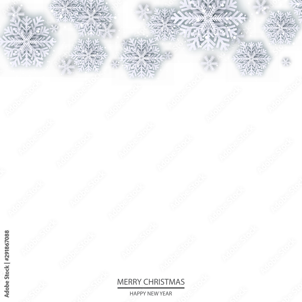 Happy New Year or Christmas card with falling white snowflakes. Vector Happy New Year or Christmas card with falling white snowflakes. Vector