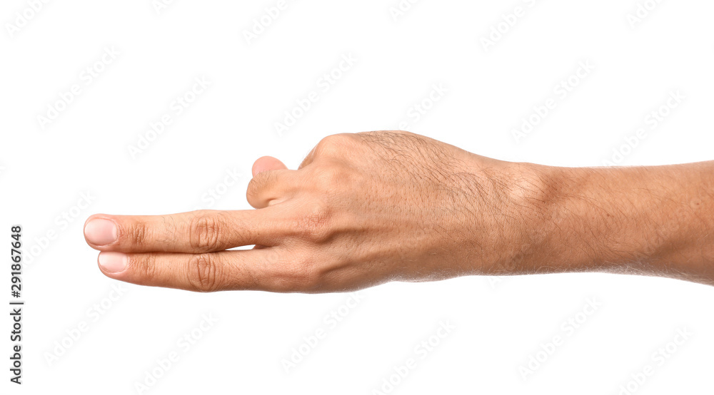 Gesturing male hand on white background Gesturing male hand on white background