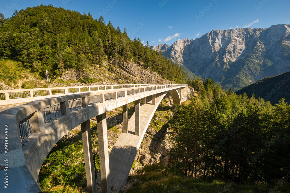 mountain road on the bridge over the precipice in the Julian Alps on the Predil pass