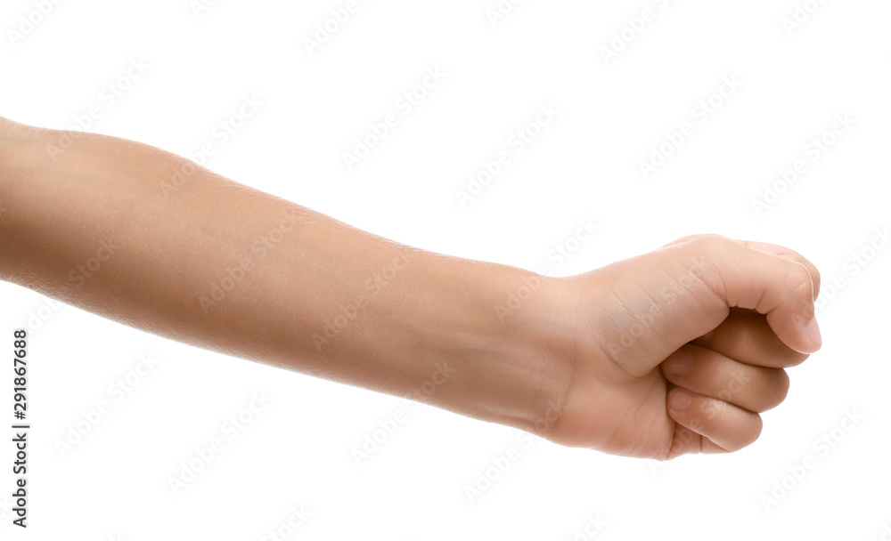 Child's hand with clenched fist on white background Child's hand with clenched fist on white background