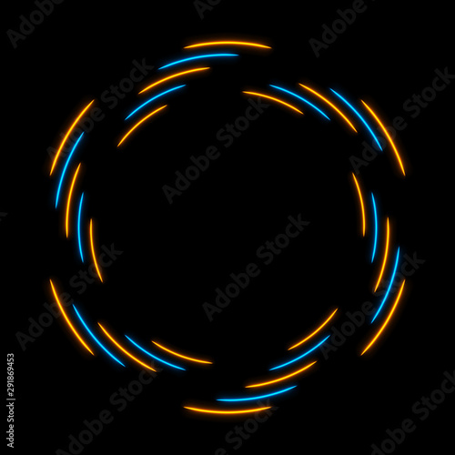 Bright neon blue and yellow circles tech abstract background. Vector concept logo design