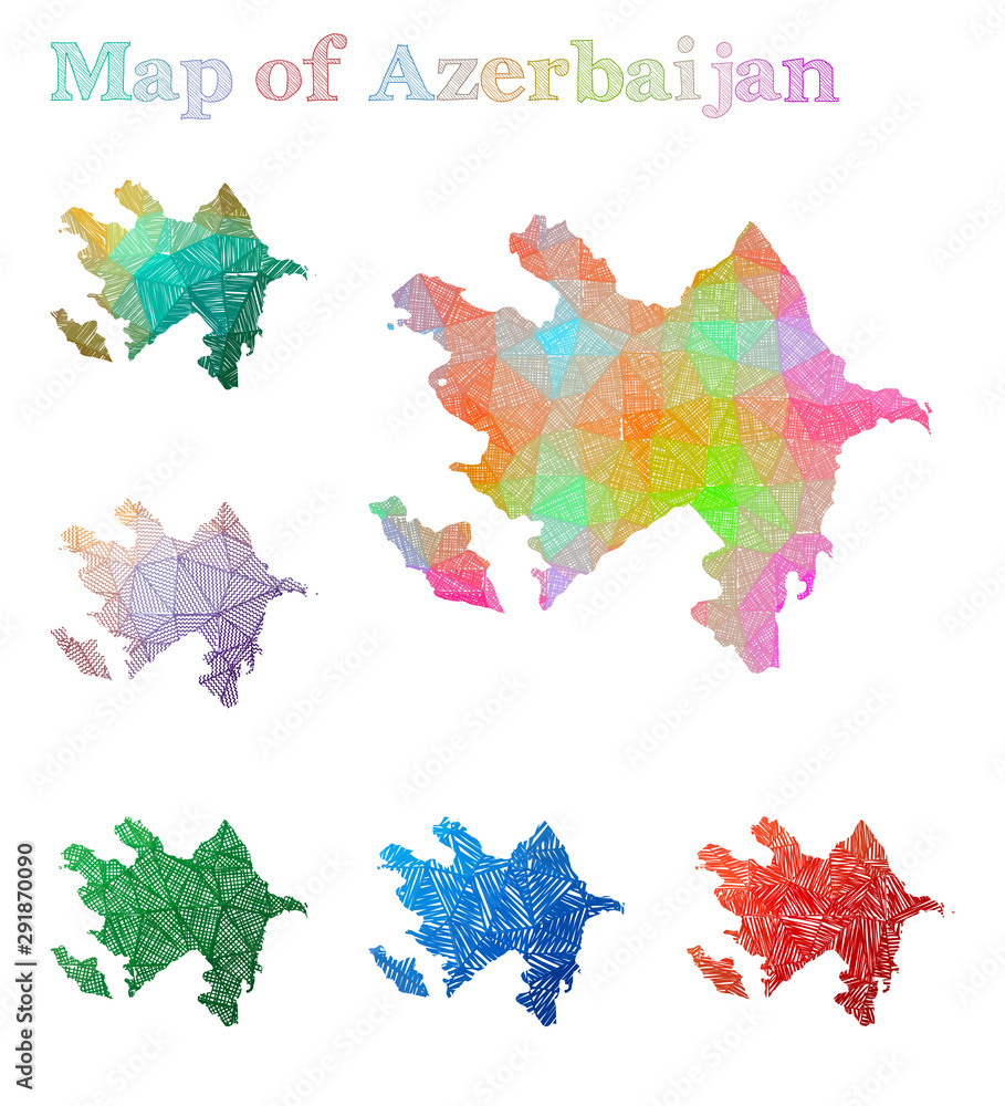 Hand-drawn map of Azerbaijan. Colorful country shape. Sketchy Azerbaijan maps collection. Vector illustration.