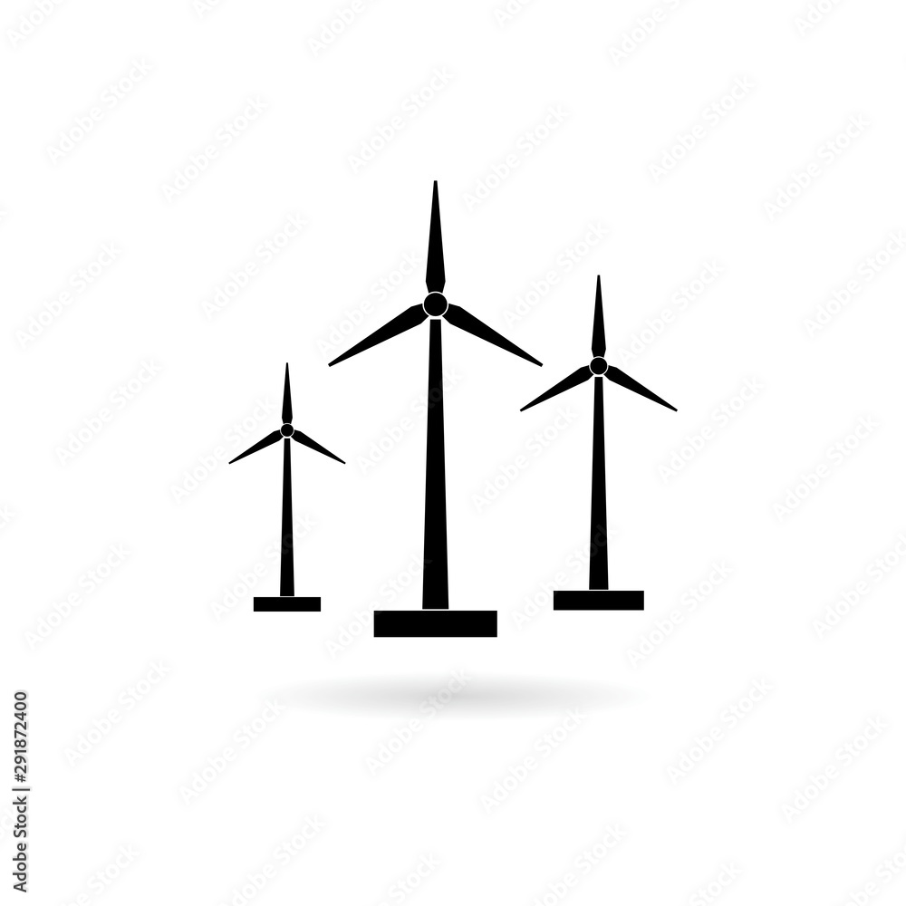 Simple illustration of wind turbine farm icon for web design isolated on white background