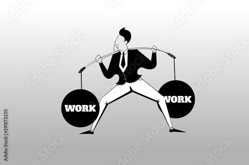 a businessman carries a very heavy workload, silhouette design illustration for business purpose