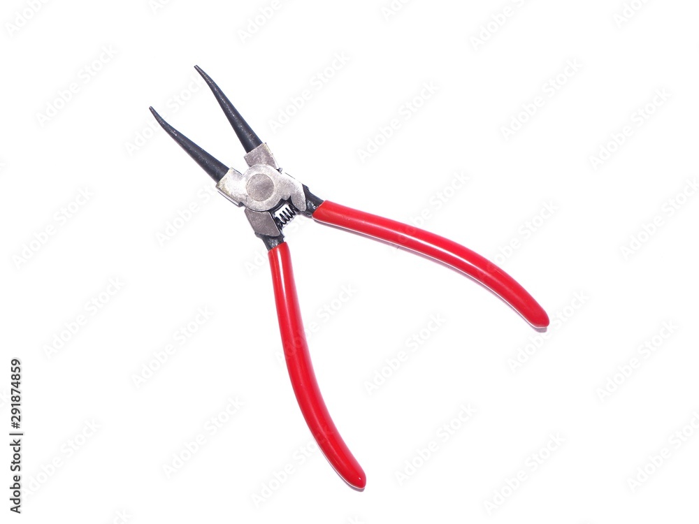 External circlip pliers on a white background. External circlip pliers on a white background.