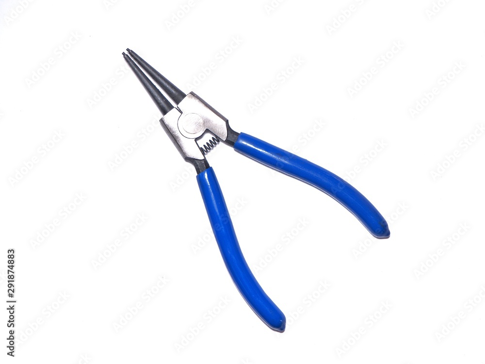 External circlip pliers on a white background. External circlip pliers on a white background.