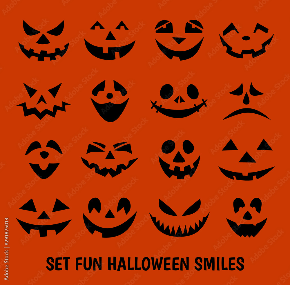 Gather your fun pumpkin yourself. Designer of the symbol of an orange background with various eyes, nose and smile. The main symbol of the international holiday is happy Halloween. . Gather your fun pumpkin yourself. Designer of the symbol of an orange background with various eyes, nose and smile. The main symbol of the international holiday is happy Halloween. .