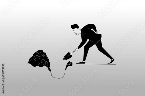 vector illustration of a businessman digging a hole using a shovel