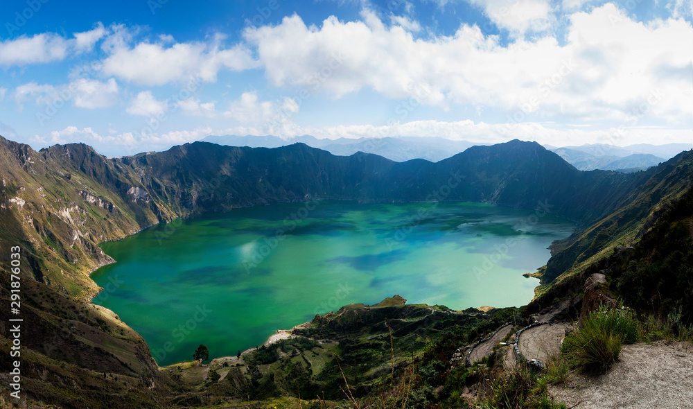 Panoramic view of Quilotoa crater and lake, Pujilí Canton, Cotopaxi Province, Ecuador Panoramic view of Quilotoa crater and lake, Pujilí Canton, Cotopaxi Province, Ecuador