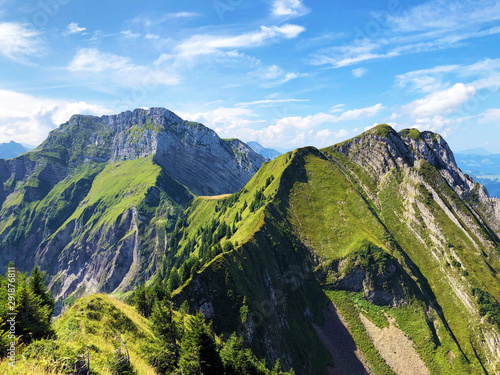 Schiberg and Bockmattlistock mountains above the Oberseetal valley and in the Glarus alps mountain masiff, Nafels (Näfels or Naefels) - Canton of Glarus, Switzerland photo