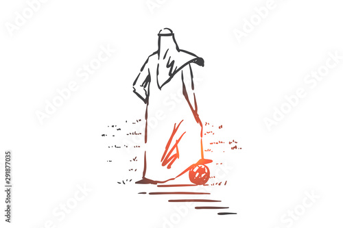 Muslim footballer concept sketch. Hand drawn isolated vector