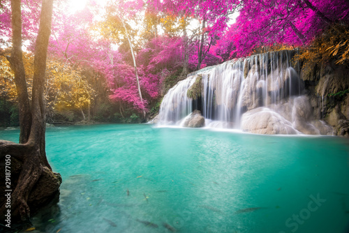 Fototapeta Naklejka Na Ścianę i Meble -  Amazing in nature, beautiful waterfall at colorful autumn forest in fall season